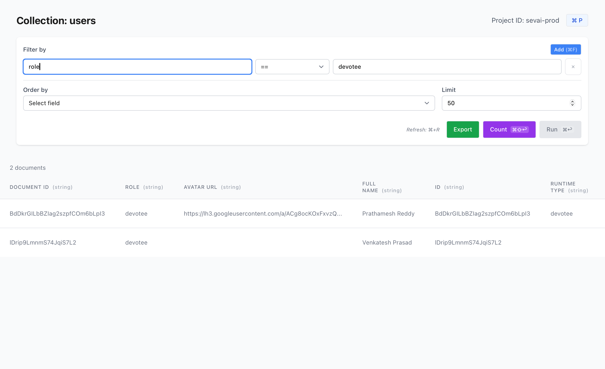 FirePilot Application Firestore Query Interface